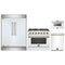 Forno 4-Piece Appliance Package - 36-Inch Gas Range, 60-Inch Refrigerator, Dishwasher, & 24-Inch Microwave Drawer in White with Antique Brass Handle