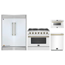 Forno 4-Piece Appliance Package - 36-Inch Galiano Gas Range, 60-Inch Refrigerator, Dishwasher, & 24-Inch Microwave Drawer in White with Antique Brass Handle