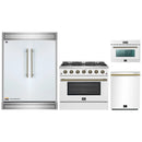 Forno 4-Piece Appliance Package - 36-Inch Gas Range, 60-Inch Refrigerator, Dishwasher, & 24-Inch Microwave Oven in White with Antique Brass Handle