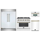 Forno 4-Piece Appliance Package - 36-Inch Gas Range, 60-Inch Refrigerator, Dishwasher, & 30-Inch Microwave Oven in White with Antique Brass Handle