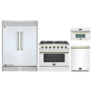 Forno 4-Piece Appliance Package - 36-Inch Galiano Gas Range, 60-Inch Refrigerator, Dishwasher, & 30-Inch Microwave Oven in White with Antique Brass Handle