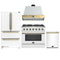 Forno Galiano 4-Piece Appliance Package - 36-Inch Gas Range, 36-Inch Hood, 36-Inch Refrigerator, & 24-Inch Dishwasher in White with Antique Brass Trim