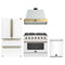 Forno Galiano 4-Piece Appliance Package - 36-Inch Gas Range, 36-Inch Hood, 36-Inch Refrigerator, & 24-Inch Dishwasher in White with Antique Brass Trim