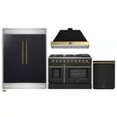 Forno 4-Piece Appliance Package - 48-Inch Gas Range, 60-Inch Convertible Refrigerator with Modern Trim, Dishwasher, in Black with Antique Brass Handle