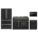 Forno 4-Piece Appliance Package - 48-Inch Gas Range, 36-Inch Refrigerator, 24-Inch Microwave Drawer, & Dishwasher in Black with Antique Brass Handle