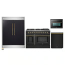 Forno 4-Piece Appliance Package - 48-Inch Gas Range, 60-Inch Convertible Refrigerator with Modern Trim, Dishwasher, and 24-Inch Microwave Oven in Black with Antique Brass Handle
