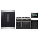 Forno 4-Piece Appliance Package - 48-Inch Gas Range, 60-Inch Convertible Refrigerator with Modern Trim, Dishwasher, and 24-Inch Microwave Oven in Black with Antique Brass Handle