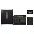 Forno 4-Piece Appliance Package - 48-Inch Gas Range, 60-Inch Convertible Refrigerator with Modern Trim, Dishwasher, and 30-Inch Microwave Oven in Black with Antique Brass Handle