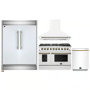 Forno 4-Piece Appliance Package - 48-Inch Gas Range, Wall Mount Range Hood, 60-Inch Built-In Convertible Refrigerator, and Dishwasher in White with Antique Brass Handle