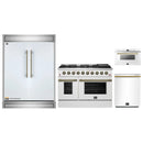 Forno 4-Piece Appliance Package - 48-Inch Gas Range, 60-Inch Refrigerator, Dishwasher, & 24-Inch Microwave Drawer in White with Antique Brass Handle