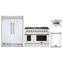 Forno 4-Piece Appliance Package - 48-Inch Galiano Gas Range, 60-Inch Refrigerator, Dishwasher, & 24-Inch Microwave Drawer in White with Antique Brass Handle