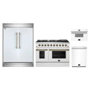 Forno 4-Piece Appliance Package - 48-Inch Gas Range, 60-Inch Refrigerator, Dishwasher, & 30-Inch Microwave Drawer in White with Antique Brass Handle