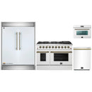 Forno 4-Piece Appliance Package - 48-Inch Gas Range, 60-Inch Refrigerator, Dishwasher, & 24-Inch Microwave Oven in White with Antique Brass Handle