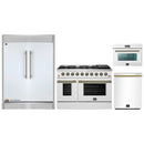 Forno 4-Piece Appliance Package - 48-Inch Galiano Gas Range, 60-Inch Refrigerator, Dishwasher, & 24-Inch Microwave Oven in White with Antique Brass Handle