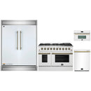 Forno 4-Piece Appliance Package - 48-Inch Gas Range, 60-Inch Refrigerator, Dishwasher, & 30-Inch Microwave Oven in White with Antique Brass Handle
