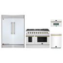 Forno 4-Piece Appliance Package - 48-Inch Gas Range, 60-Inch Refrigerator, Dishwasher, & 30-Inch Microwave Oven in White with Antique Brass Handle