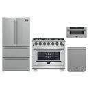 Forno 4-Piece Pro Appliance Package - 36-Inch Gas Range, Refrigerator, 30-Inch Microwave Drawer, & 3-Rack Dishwasher in Stainless Steel