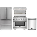 Forno 4-Piece Pro Appliance Package - 36-Inch Gas Range, Wall Mount Hood with Backsplash, 36-Inch French Door Refrigerator, and Dishwasher in Stainless Steel