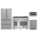 Forno 4-Piece Pro Appliance Package - 48-Inch Gas Range, Refrigerator, 30-Inch Microwave Drawer, & 3-Rack Dishwasher in Stainless Steel