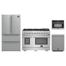 Forno 4-Piece Pro Appliance Package - 48-Inch Gas Range, Refrigerator, 24-Inch Microwave Oven, & 3-Rack Dishwasher in Stainless Steel