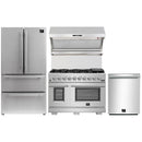 Forno 4-Piece Pro Appliance Package - 48-Inch Gas Range, Premium Hood, French Door Refrigerator, and Dishwasher in Stainless Steel