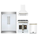 Forno 4-Piece Appliance Package - 30-Inch Galiano French Door Dual Fuel Range, Wall Mount Range Hood, 60-Inch Refrigerator, and Dishwasher in White with Antique Brass Handle