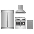 Forno 4-Piece Appliance Package - 36-Inch Galiano French Door Dual Fuel Range, Wall Mount Range Hood, 60-Inch Refrigerator, and Dishwasher in Stainless Steel