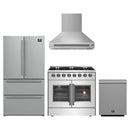 Forno 4-Piece Appliance Package - 36-Inch Galiano French Door Dual Fuel Range, Wall Mount Range Hood, 36-Inch Refrigerator, and Dishwasher in Stainless Steel