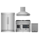Forno 4-Piece Appliance Package - 48-Inch Galiano French Door Dual Fuel Range, Wall Mount Range Hood, 60-Inch Refrigerator, and Dishwasher in Stainless Steel