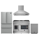 Forno 4-Piece Appliance Package - 48-Inch Galiano French Door Dual Fuel Range, Wall Mount Range Hood, 36-Inch Refrigerator, and Dishwasher in Stainless Steel