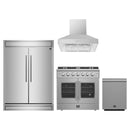 Forno 4-Piece Appliance Package - 36-Inch Galiano French Door Gas Range, Wall Mount Range Hood, 60-Inch Refrigerator, and Dishwasher in Stainless Steel