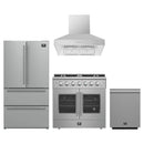Forno 4-Piece Appliance Package - 36-Inch Galiano French Door Gas Range, Wall Mount Range Hood, 36-Inch Refrigerator, and Dishwasher in Stainless Steel