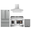 Forno 4-Piece Appliance Package - 48-Inch Galiano French Door Gas Range, Wall Mount Range Hood, 36-Inch Refrigerator, and Dishwasher in Stainless Steel