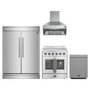 Forno 4-Piece Appliance Package - 30-Inch Galiano French Door Electric Range, Wall Mount Range Hood, 60-Inch Refrigerator, and Dishwasher in Stainless Steel