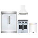 Forno 4-Piece Appliance Package - 30-Inch Galiano French Door Electric Range, Wall Mount Range Hood, 60-Inch Refrigerator, and Dishwasher in White with Antique Brass Handle