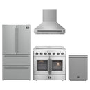 Forno 4-Piece Appliance Package - 36-Inch Galiano French Door Electric Range, Wall Mount Range Hood, 36-Inch Refrigerator, and Dishwasher in Stainless Steel