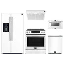 Forno 5-Piece Appliance Package - 30-Inch Espresso Donatello Induction Range, Under Cabinet Range Hood, Refrigerator with Water Dispenser, Dishwasher, and 24-Inch Microwave Drawer in White with Stainless Steel Trim