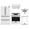 Forno 5-Piece Appliance Package - 30-Inch Espresso Donatello Induction Range, Under Cabinet Range Hood, French Door Refrigerator, Dishwasher, and 30-Inch Microwave Drawer in White with Stainless Steel Trim