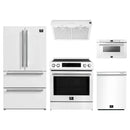 Forno 5-Piece Appliance Package - 30-Inch Espresso Donatello Induction Range, Under Cabinet Range Hood, Refrigerator, Dishwasher, and 24-Inch Microwave Drawer in White with Stainless Steel Trim