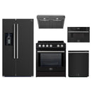 Forno 5-Piece Appliance Package - 30-Inch Leonardo Espresso Induction Range, Under Cabinet Range Hood, Refrigerator with Water Dispenser, Dishwasher, and 30-Inch Microwave Drawer in Black with Stainless Steel Trim