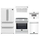 Forno 5-Piece Appliance Package - 30-Inch Leonardo Espresso Induction Range, Under Cabinet Range Hood, French Door Refrigerator, Dishwasher, and 30-Inch Microwave Drawer in White with Stainless Steel Trim