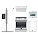 Forno 5-Piece Appliance Package - 30-Inch Leonardo Espresso Induction Range, Under Cabinet Range Hood, Refrigerator with Water Dispenser, Dishwasher, and 24-Inch Microwave Oven in White with Stainless Steel Trim