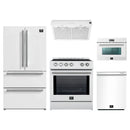 Forno 5-Piece Appliance Package - 30-Inch Leonardo Espresso Induction Range, Under Cabinet Range Hood, Refrigerator, Dishwasher, and 24-Inch Microwave Oven in White with Stainless Steel Trim