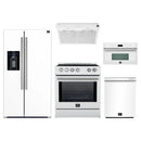 Forno 5-Piece Appliance Package - 30-Inch Leonardo Espresso Induction Range, Under Cabinet Range Hood, Refrigerator with Water Dispenser, Dishwasher, and 30-Inch Microwave Oven in White with Stainless Steel Trim