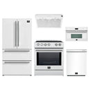 Forno 5-Piece Appliance Package - 30-Inch Leonardo Espresso Induction Range, Under Cabinet Range Hood, Refrigerator, Dishwasher, and 30-Inch Microwave Oven in White with Stainless Steel Trim