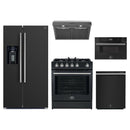 Forno 5-Piece Appliance Package - 30-Inch Leonardo Espresso Gas Range, Under Cabinet Range Hood, Refrigerator with Water Dispenser, Dishwasher, and 30-Inch Microwave Drawer in Black with Stainless Steel Trim