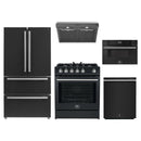 Forno 5-Piece Appliance Package - 30-Inch Leonardo Espresso Gas Range, Under Cabinet Range Hood, Refrigerator, Dishwasher, and 30-Inch Microwave Drawer in Black with Stainless Steel Trim