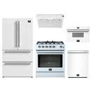 Forno 5-Piece Appliance Package - 30-Inch Leonardo Espresso Gas Range, Under Cabinet Range Hood, Refrigerator, Dishwasher, and 30-Inch Microwave Drawer in White with Stainless Steel Trim