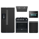 Forno 5-Piece Appliance Package - 30-Inch Leonardo Espresso Gas Range, Under Cabinet Range Hood, Refrigerator with Water Dispenser, Dishwasher, and 24-Inch Microwave Oven in Black with Stainless Steel Trim