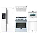 Forno 5-Piece Appliance Package - 30-Inch Leonardo Espresso Gas Range, Under Cabinet Range Hood, Refrigerator with Water Dispenser, Dishwasher, and 24-Inch Microwave Oven in White with Stainless Steel Trim